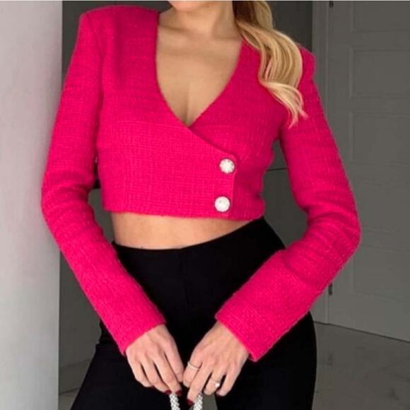 ZARA Tweed Structured Crop Blazer Size Small NWT - Picture 1 of 13